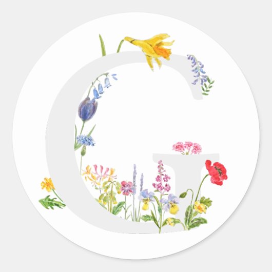 Botanisch monogram alfabet G wilde bloemen Ronde Sticker (Voorkant)
