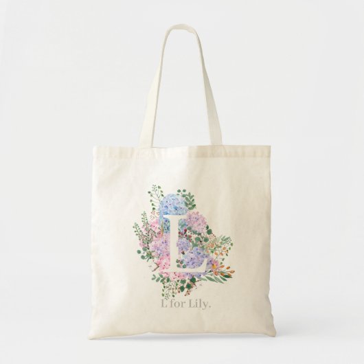 botanisch monogram alfabet L hydrangea bloemen Tote Bag (Voorkant)