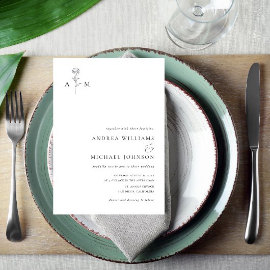 Botanisch Monogram Ampersand Plain White Wedding Kaart