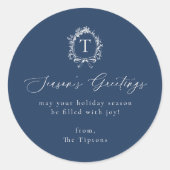  Botanisch Monogram Blauwe Vakantie Ronde Sticker (Voorkant)