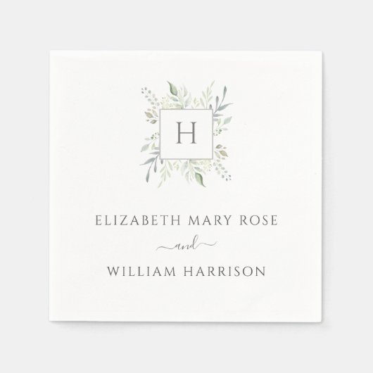 Botanisch Monogram Bruiloft Servet (Voorkant)