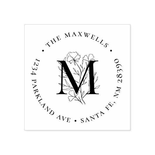 Botanisch Monogram Circulaire Familie Terugkeeradr Rubberstempel (Afrduk)