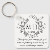 botanisch monogram dank je wel trouwen zwart&wit sleutelhanger (Voorkant)