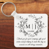 botanisch monogram dank je wel trouwen zwart&wit sleutelhanger (Voorkant)