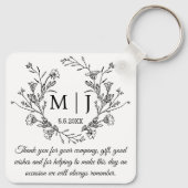botanisch monogram dank je wel trouwen zwart&wit sleutelhanger (Achterkant)