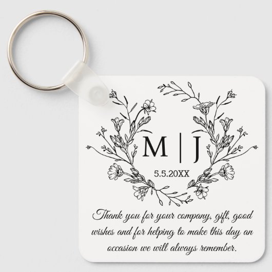 Botanisch Monogram Dank u bruiloft Sleutelhanger (Voorkant)