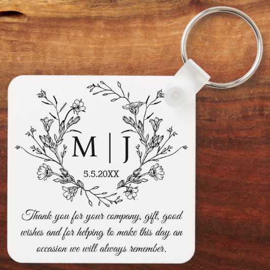 Botanisch Monogram Dank u bruiloft Sleutelhanger (Achterkant)