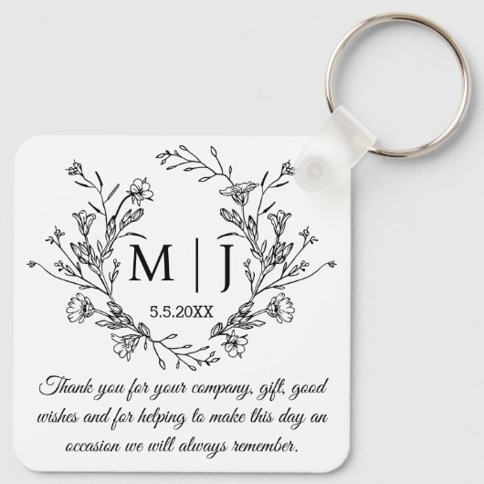 Botanisch Monogram Dank u bruiloft Sleutelhanger (Achterkant)