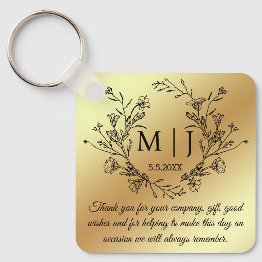 Botanisch Monogram Dank u Trouwgoud Sleutelhanger (Voorkant)