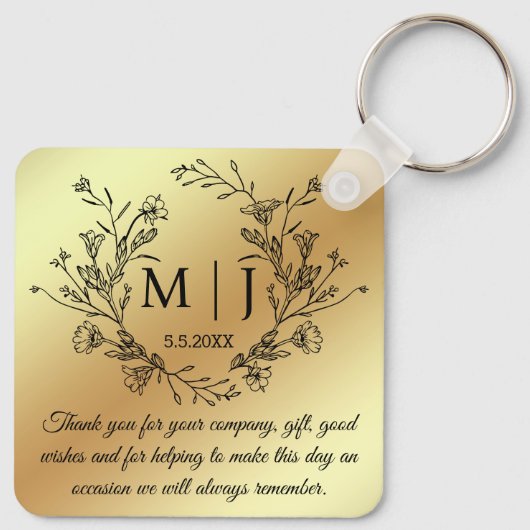 Botanisch Monogram Dank u Trouwgoud Sleutelhanger (Achterkant)