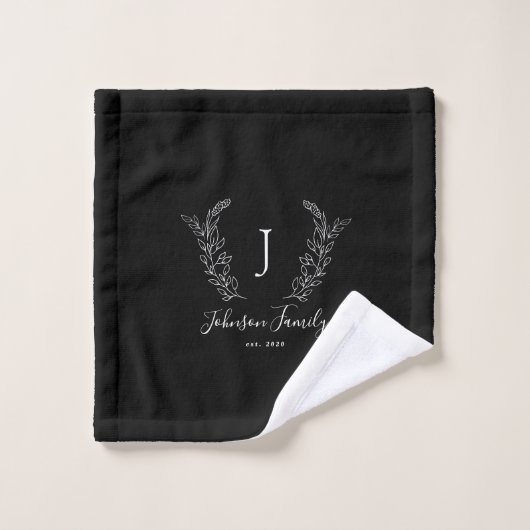 Botanisch monogram elegante familienaam zwart bad handdoek (Wasdoekje)