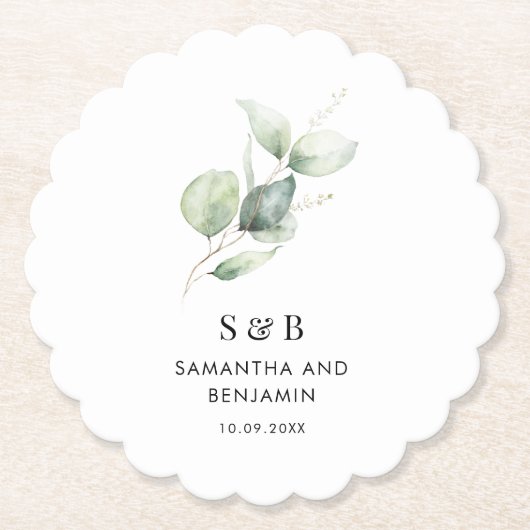 Botanisch Monogram Eucalyptus Minimalistische Brui Kartonnen Onderzetters (Voorkant)