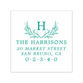 Botanisch Monogram Familienaam & Terugkeeradres Zelfinktende Stempel