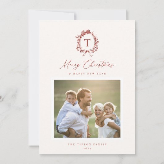  Botanisch Monogram Foto Vakantie Kaart (Voorkant)