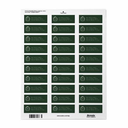  botanisch monogram groen adres etiket (Full Sheet)