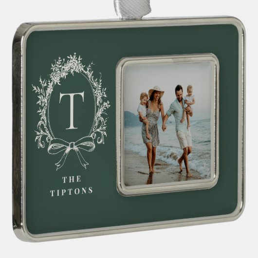 botanisch monogram groen verzilverd omlijst ornament (Rechts)