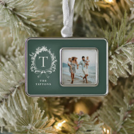 botanisch monogram groen verzilverd omlijst ornament