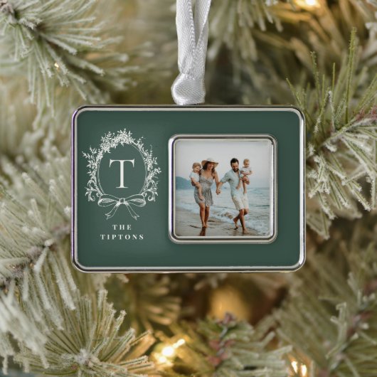 botanisch monogram groen verzilverd omlijst ornament (Boom)