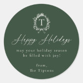 Botanisch Monogram Groene Vakantie Ronde Sticker (Voorkant)