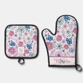 Botanisch monogram Home Chef Keukenbescherming Ovenwant & Pannenlap Set (Voorkant)