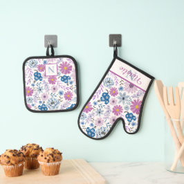 Botanisch monogram Home Chef Keukenbescherming Ovenwant & Pannenlap Set