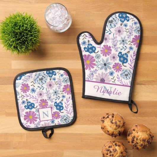 Botanisch monogram Home Chef Keukenbescherming Ovenwant & Pannenlap Set (Top down)
