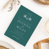  Botanisch Monogram Jade Wedding Uitnodiging