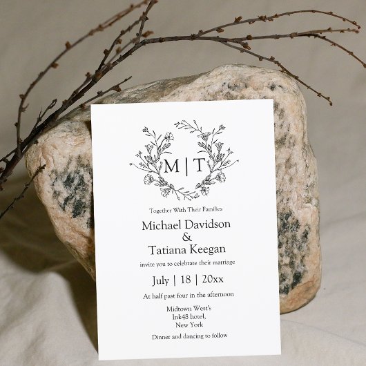 botanisch monogram klassieke typografie bruiloft kaart