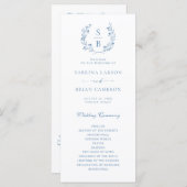 Botanisch Monogram Krans Royal Blue Program Kaart (Voorkant / Achterkant)