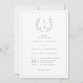 Botanisch Monogram Krans Sage Groene Bruiloft Kaart