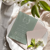 Botanisch Monogram Krans Sage Groene Bruiloft Kaart