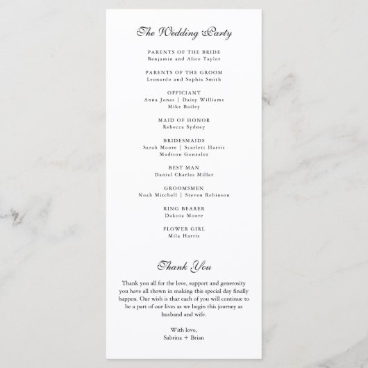 Botanisch Monogram Krans Zwart Wit Programma Kaart (Achterkant)