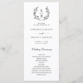 Botanisch Monogram Krans Zwart Wit Programma Kaart (Voorkant)