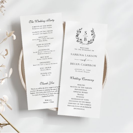 Botanisch Monogram Krans Zwart Wit Programma Kaart