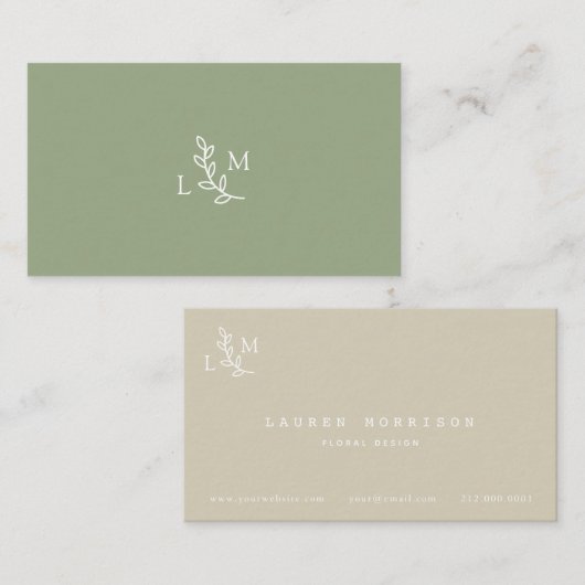 Botanisch Monogram Laurel Groen Visitekaartje (Voorkant / Achterkant)