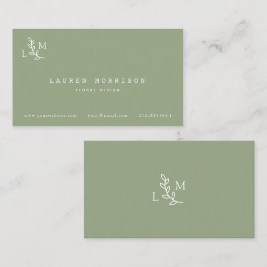 Botanisch Monogram Laurel Groen Visitekaartje (Voorkant / Achterkant)