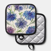 Botanisch Monogram paarse blauwe korenbloemen Pannenlap (Voorkant / Achterkant)