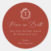  Botanisch Monogram Rood Vakantie Ronde Sticker (Voorkant)