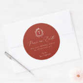  Botanisch Monogram Rood Vakantie Ronde Sticker (Envelop)