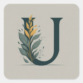 Botanisch monogram U Vierkante Sticker