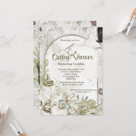 Botanisch natuurlijk Baby shower Kaart (Voorkant / Achterkant in situ)