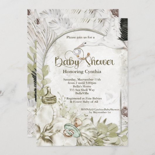 Botanisch natuurlijk Baby shower Kaart (Voorkant / Achterkant)