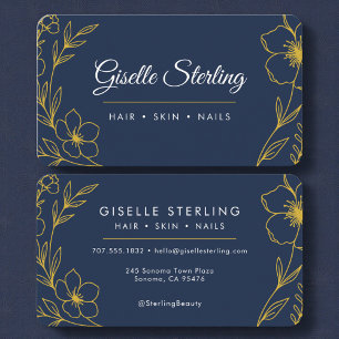 Botanisch Navy Blauwe Gouden Bloem Visitekaartje