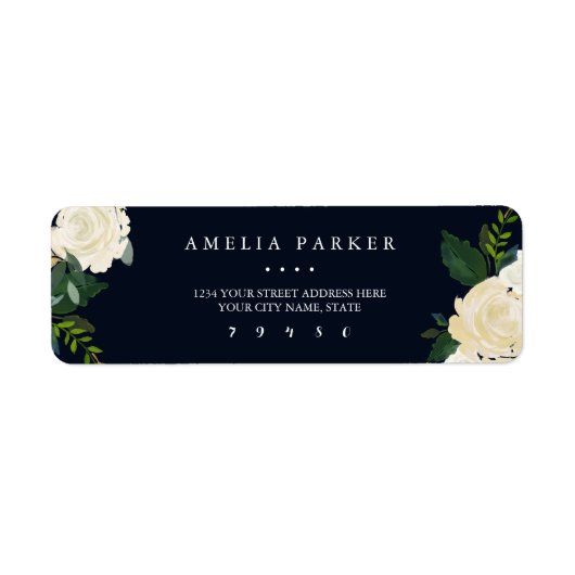 Botanisch Navy Modern Adreslabel Etiket (Voorkant)