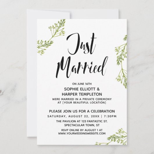 Botanisch Net Getrouwd Typografie Bruiloft Poster Kaart (Voorkant)