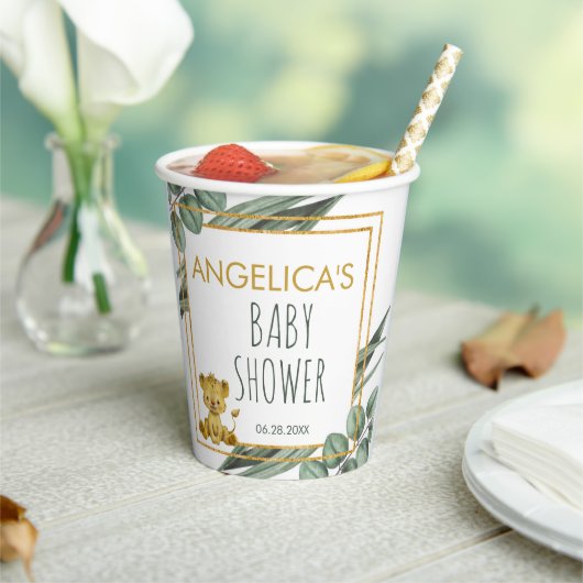 Botanisch Oerwoud Safari Lion Baby shower Papieren Bekers (Insitu)