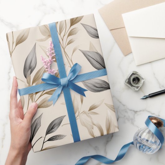 Botanisch olijfblad beige bloempatroon cadeaupapier (Geschenken)
