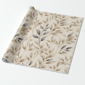 Botanisch olijfblad beige bloempatroon cadeaupapier (Uitgerold)