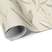 Botanisch olijfblad beige bloempatroon cadeaupapier (Rol Hoek)