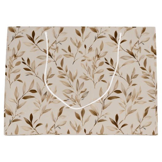 Botanisch olijfblad beige bloempatroon groot cadeauzakje (Voorkant)